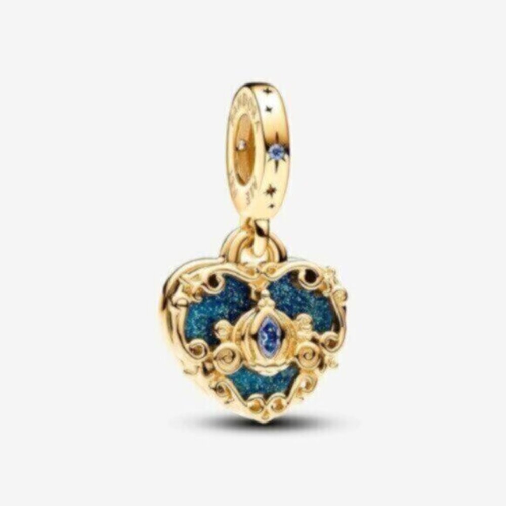 Pandora Cinderella's Carriage & Heart Double Dangle Charm - Picture 1 of 3